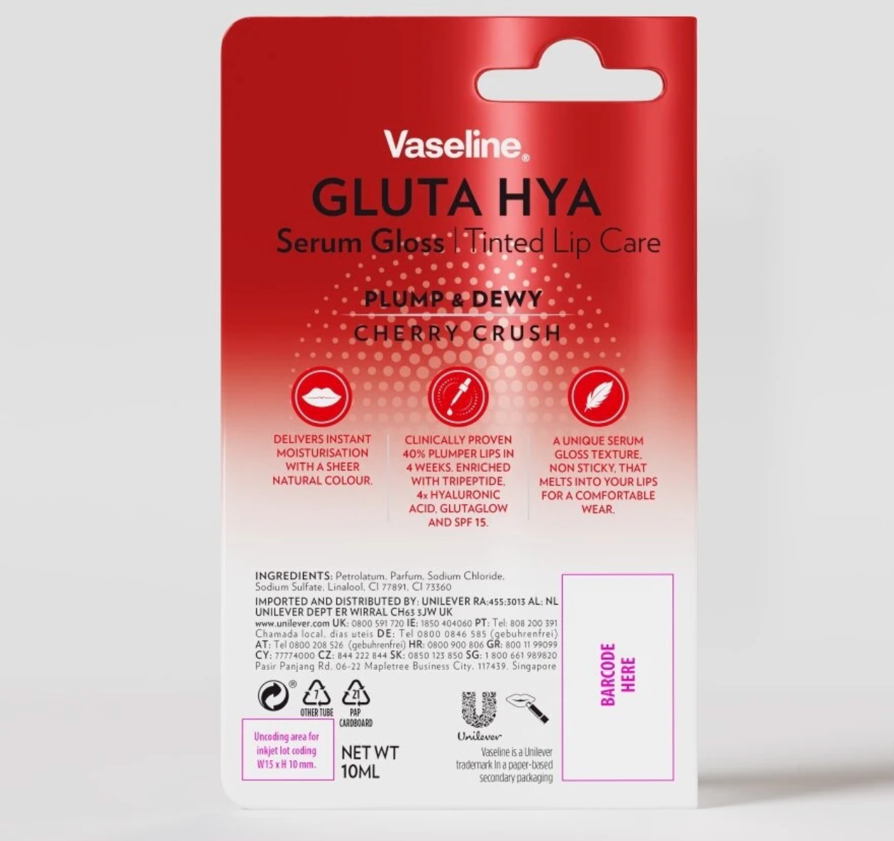 Vaseline Gluta-Hya Lip Serum Gloss Cherry Crush 10ml