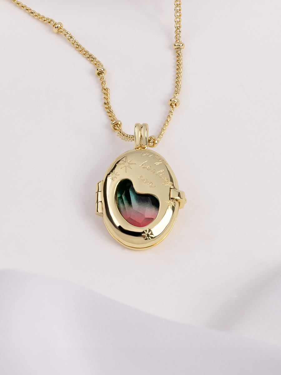 Wanderlust + co - Healing Ombre Fuchsia & Turquoise Gold Locket Necklace