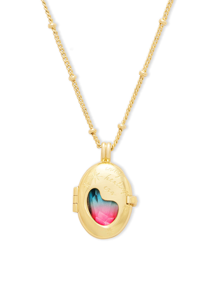 Wanderlust + co - Healing Ombre Fuchsia & Turquoise Gold Locket Necklace