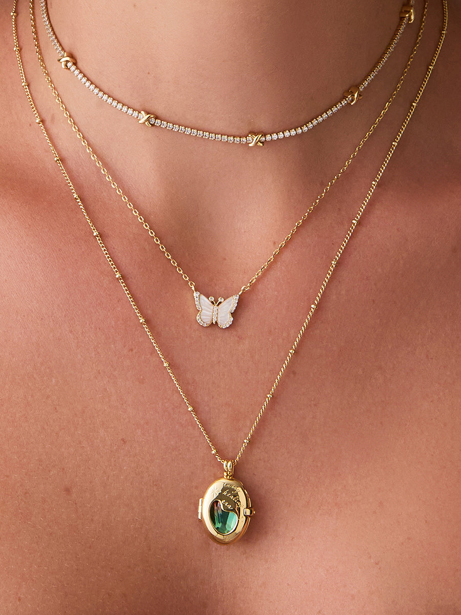Wanderlust + co - Healing Ombre Fuchsia & Turquoise Gold Locket Necklace