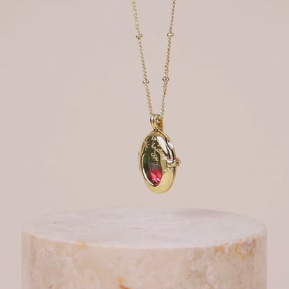 Wanderlust + co - Healing Ombre Fuchsia & Turquoise Gold Locket Necklace