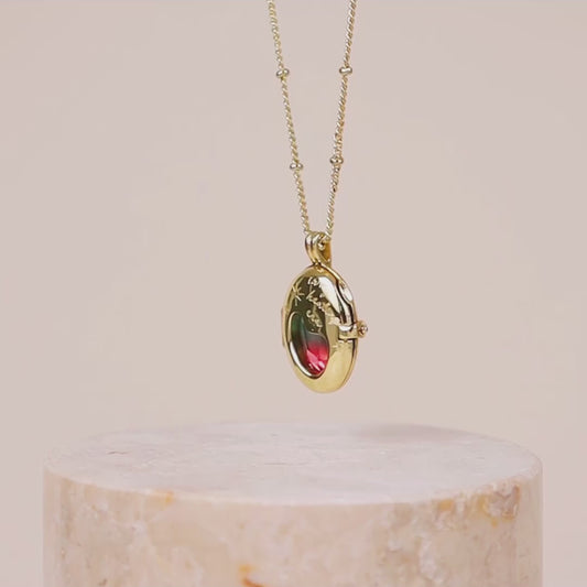 Wanderlust + co - Healing Ombre Fuchsia & Turquoise Gold Locket Necklace