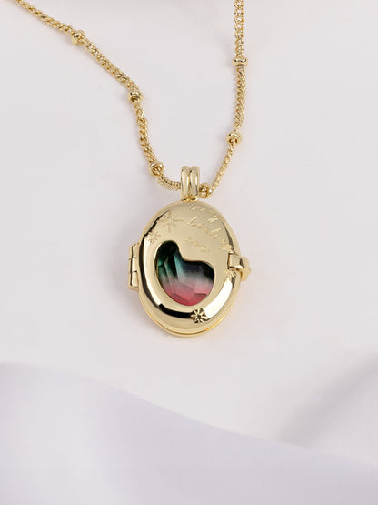 Wanderlust + co - Healing Ombre Fuchsia & Turquoise Gold Locket Necklace