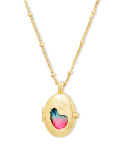 Wanderlust + co - Healing Ombre Fuchsia & Turquoise Gold Locket Necklace