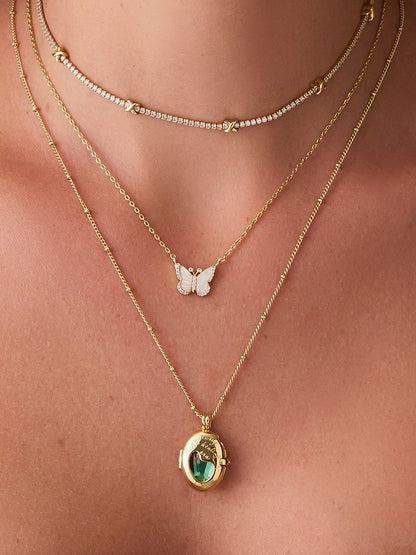 Wanderlust + co - Healing Ombre Fuchsia & Turquoise Gold Locket Necklace